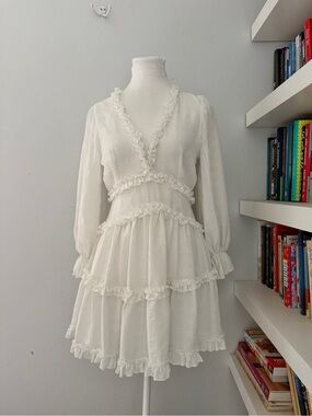Angel Biba White Ruffle Mini Dress back cutout size Small